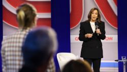 Vice President Kamala Harris participates in a CNN Presidential Town Hall moderated by CNN’s Anderson Cooper in Delaware County, Pennsylvania, on Wednesday, October 23, 2024. (Rebecca Wright/CNN)