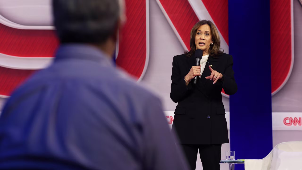 Vice President Kamala Harris participates in a CNN Presidential Town Hall moderated by CNN’s Anderson Cooper in Delaware County, Pennsylvania, on Wednesday, October 23.