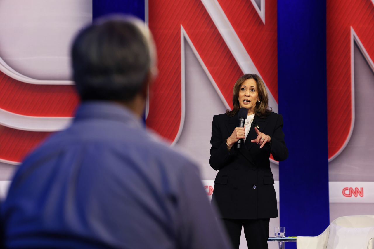 Vice President Kamala Harris participates in a CNN Presidential Town Hall moderated by CNN’s Anderson Cooper in Delaware County, Pennsylvania, on Wednesday, October 23.