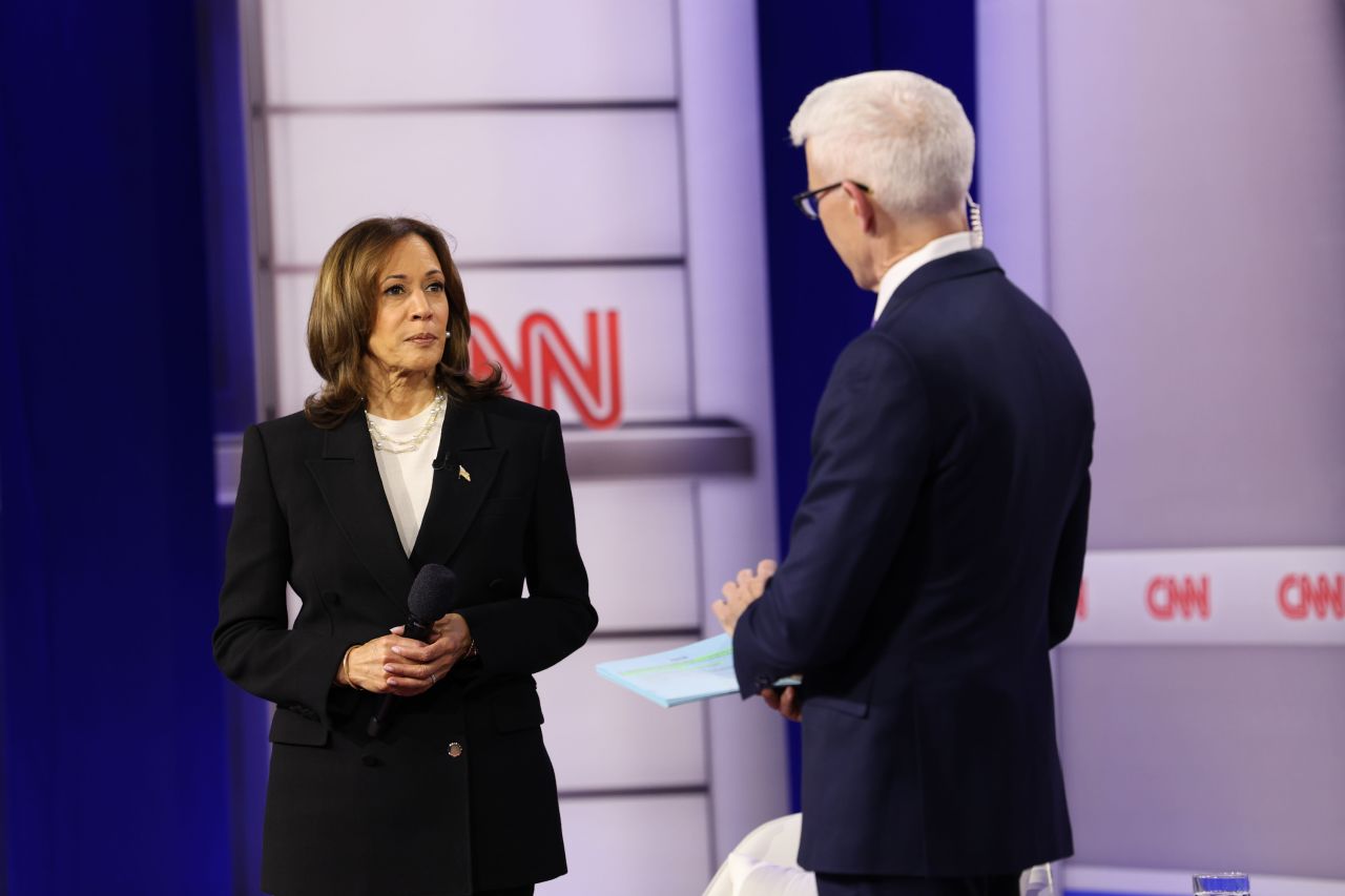 Vice President Kamala Harris participates in a CNN Presidential Town Hall moderated by CNN’s Anderson Cooper in Delaware County, Pennsylvania, on Wednesday, October 23.