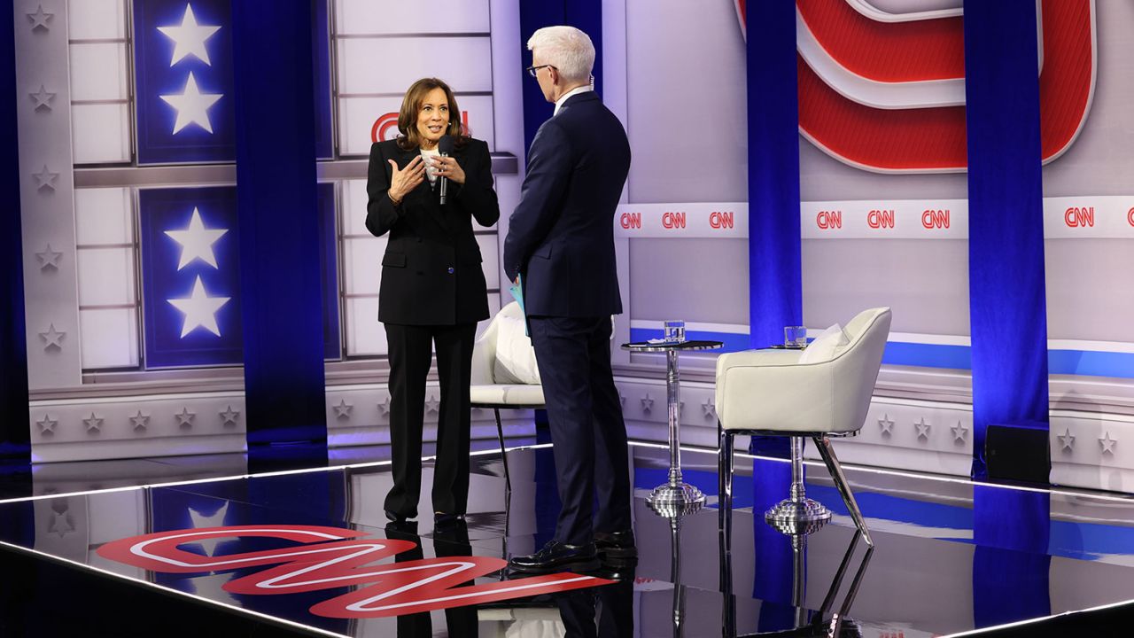 Vice President Kamala Harris participates in a CNN Presidential Town Hall moderated by CNN’s Anderson Cooper in Delaware County, Pennsylvania, on Wednesday, October 23.