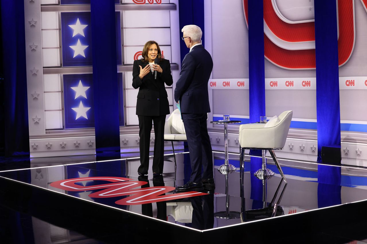 Vice President Kamala Harris participates in a CNN Presidential Town Hall moderated by CNN’s Anderson Cooper in Delaware County, Pennsylvania, on Wednesday, October 23.