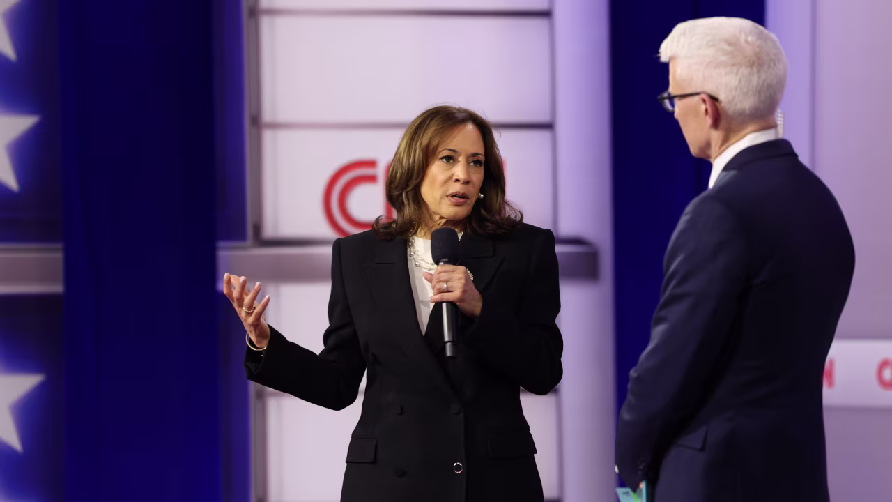 Vice President Kamala Harris participates in a CNN Presidential Town Hall moderated by CNN’s Anderson Cooper in Delaware County, Pennsylvania, on Wednesday, October 23.