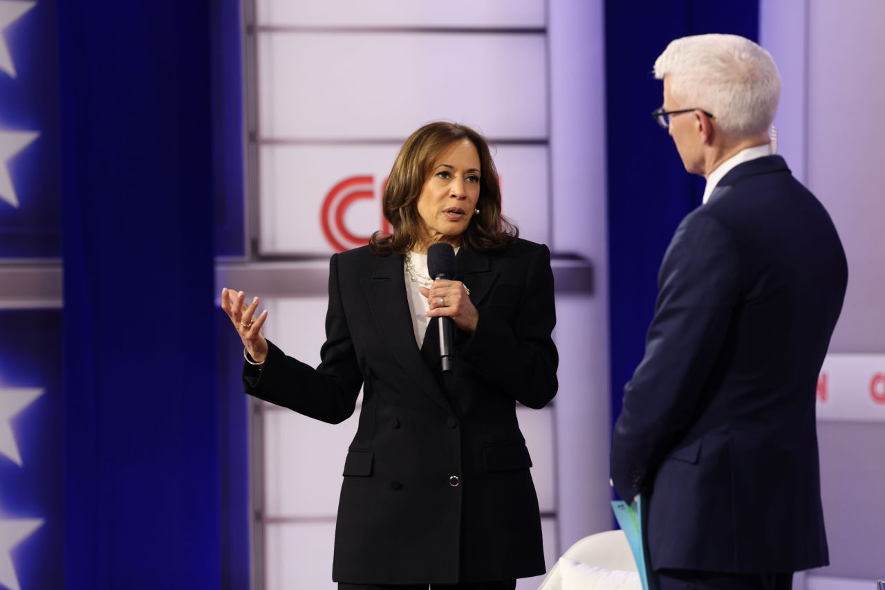 Vice President Kamala Harris participates in a CNN Presidential Town Hall moderated by CNN’s Anderson Cooper in Delaware County, Pennsylvania, on Wednesday, October 23.