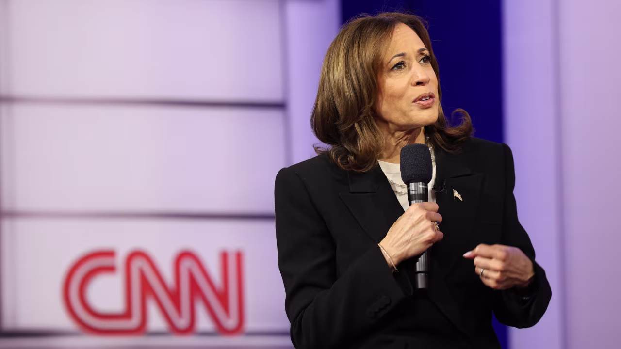 Vice President Kamala Harris participates in a CNN Presidential Town Hall moderated by CNN’s Anderson Cooper in Delaware County, Pennsylvania, on Wednesday, October 23.