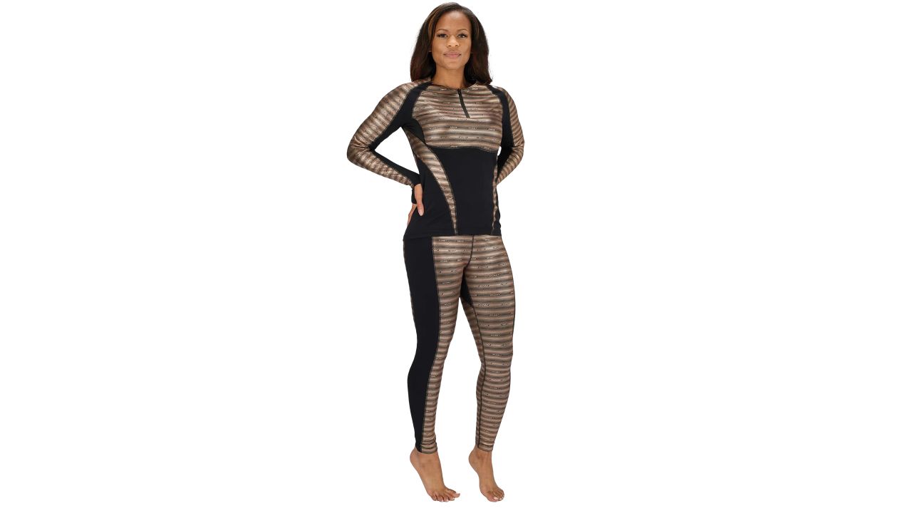 woman wearing Seirus Heatwave Body-Mapped Full-Length Base Layer Bottoms