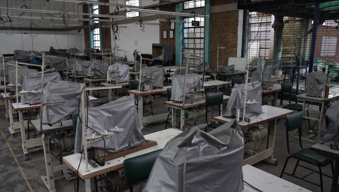 Sewing machines are seen at a vocational school once run by local contractors of the United States Agency for International Development.