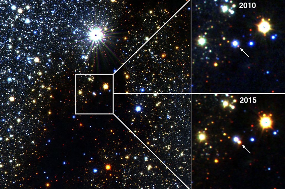 Astronomers used an infrared telescope to spy a star that gradually brightened 40-fold over two years, and it has remained bright since 2015.