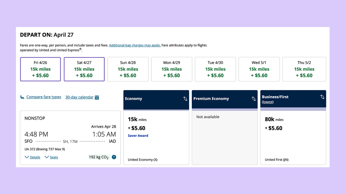 SFO to IAD on United miles