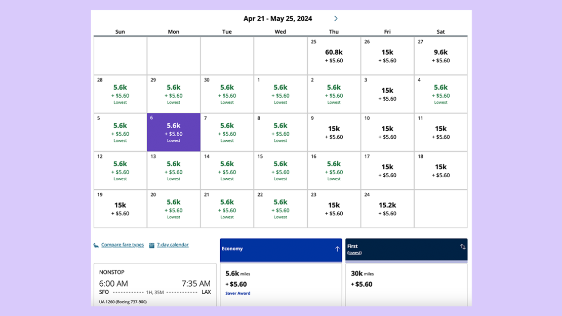 SFO to LAX with United miles