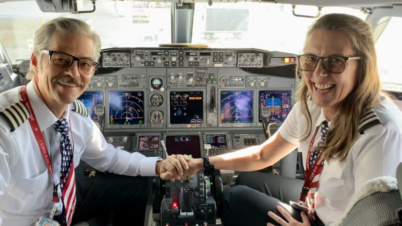 They fell in love three decades ago. Now they pilot airplanes together