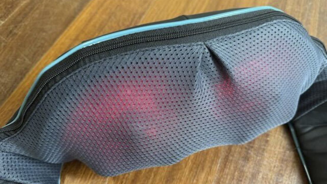 The glowing heating components of the Mo Cuishel shiatsu back massager.