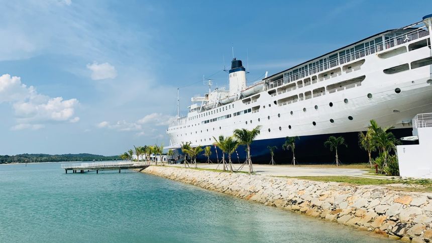 The Doulos Phos The Ship Hotel located off Bintan in Indonesia.