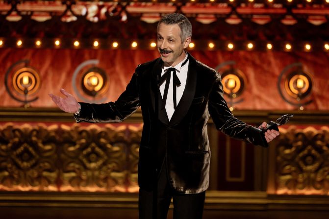 Jeremy Strong accepts the award for best performance by an actor in a leading role in a play award for "An Enemy of the People."