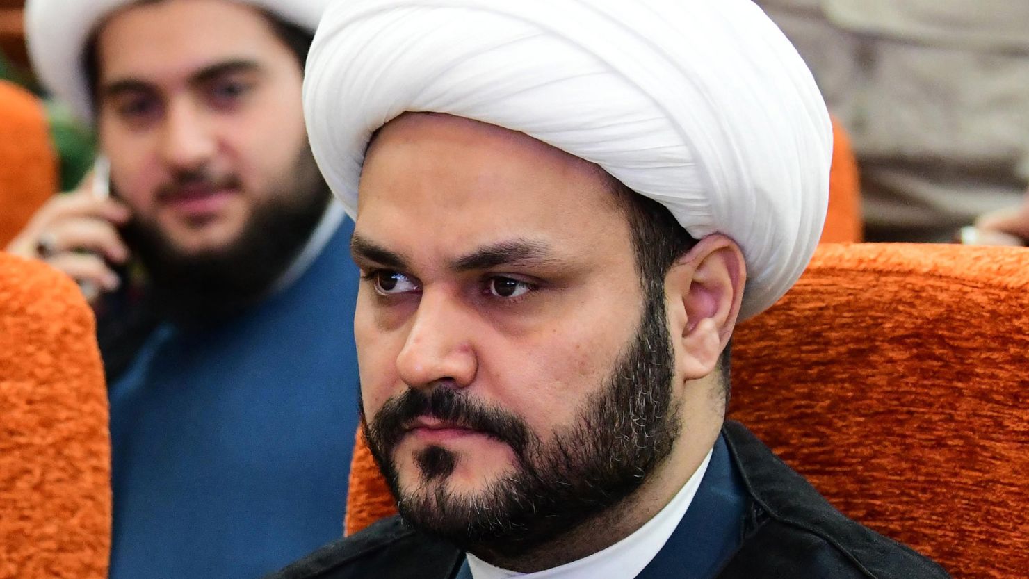 Sheikh Akram Al-Kaabi, leader of the Al-Nujaba militant group, attends a ceremony honoring members of Iran's Revolutionary Guards killed in Iraq, on April 24, 2019.