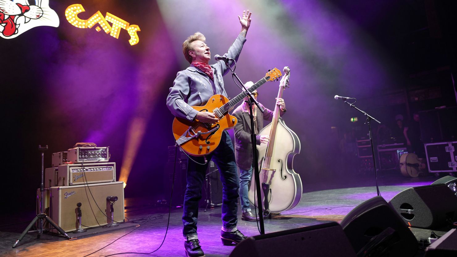 Stray Cats frontman Brian Setzer performs a concert at the Eventim Apollo in London on June 26, 2019.