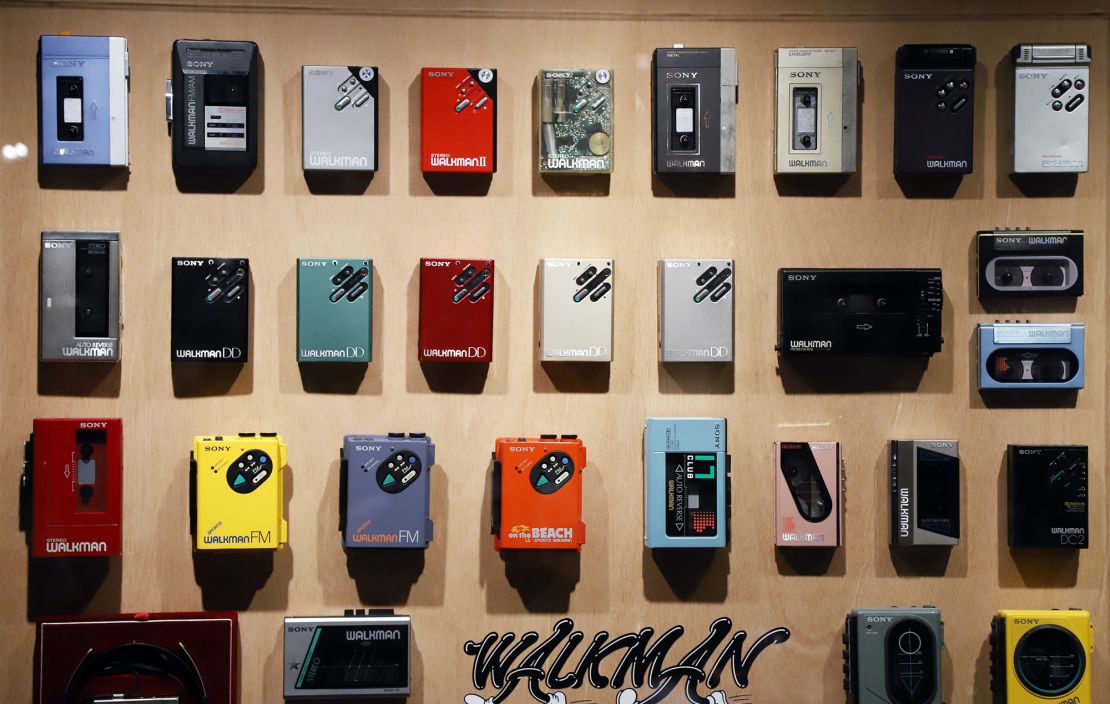 Sony's portable audio players 'Walkman' are displayed at the Ginza Sony Park for an exhibition to celebrate Walkman's 40th anniversary.