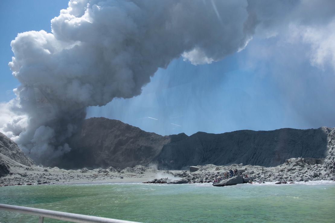 An image provided by visitor Michael Schade shows White Island (Whakaari) volcano, as it erupts, in the Bay of Plenty, New Zealand, 09 December 2019.