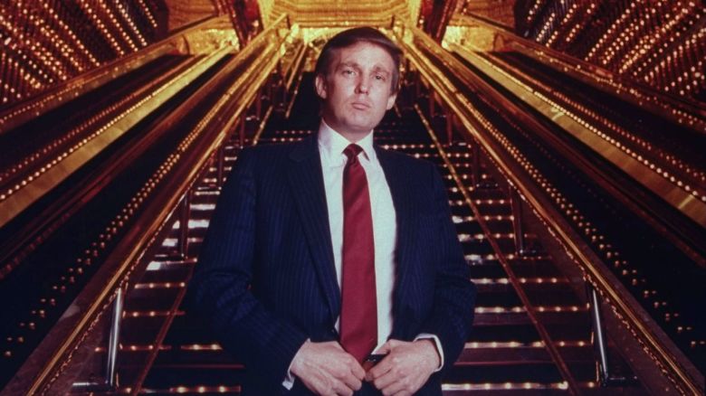 Donald Trump poised in Trump Tower atrium in New York.