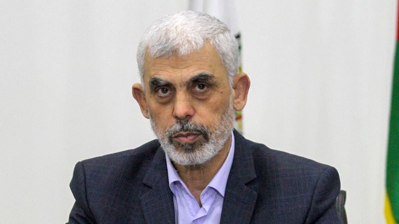 Hamas chief Yahya Sinwar meets leaders of Palestinian factions at his office in Gaza City on April 13, 2022.