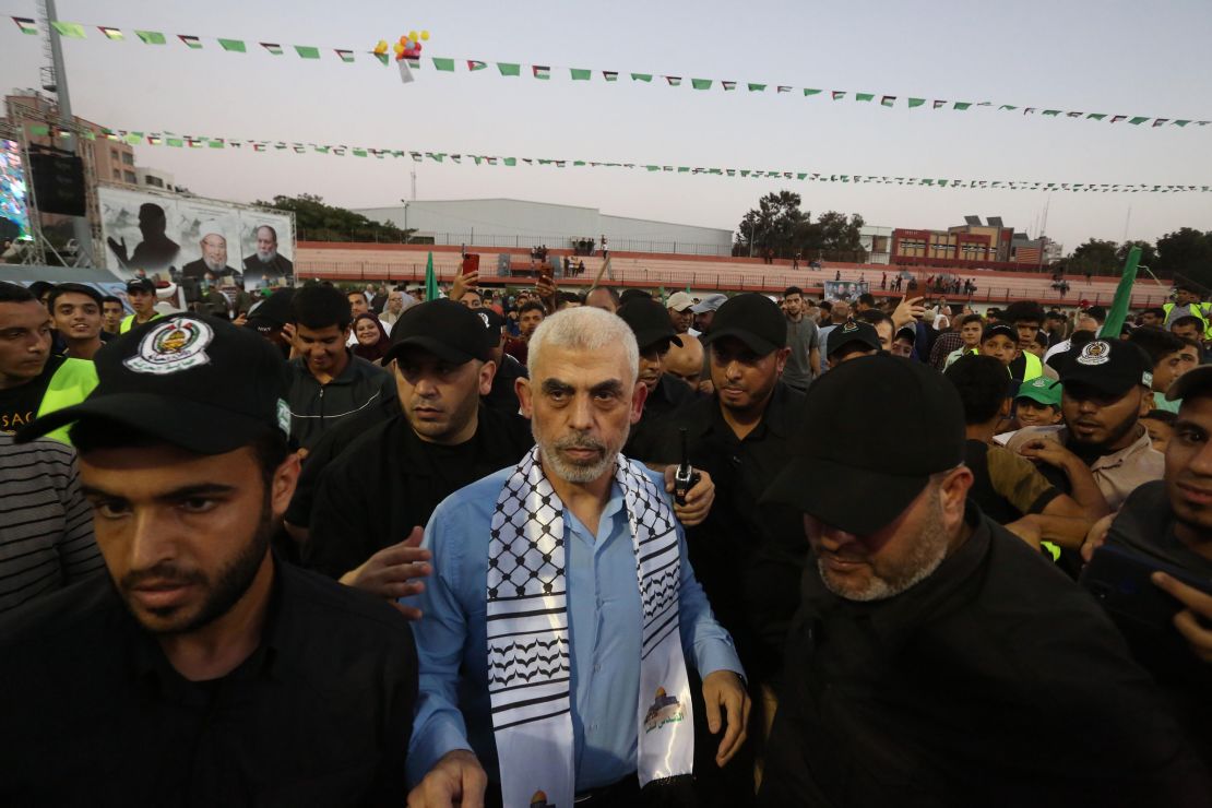 Sinwar at a solidarity festival with the Al-Aqsa Mosque at the Palestine Stadium in Gaza City on October 1, 2022.