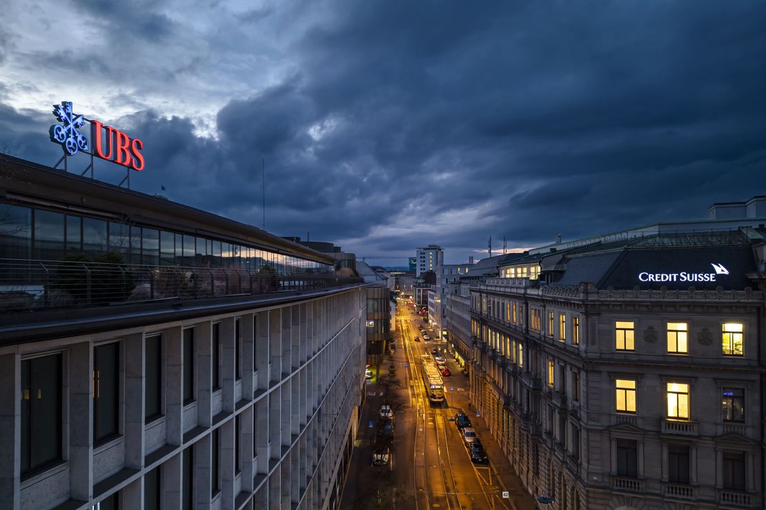 The headquarters of UBS and Credit Suisse in Zurich, Switzerland's financial hub, couldn't be any closer.