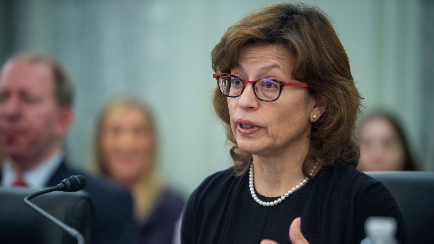 Anna M. Gomez appears before a Senate hearing for her nomination to the Federal Communications Commission on June 22, 2023.