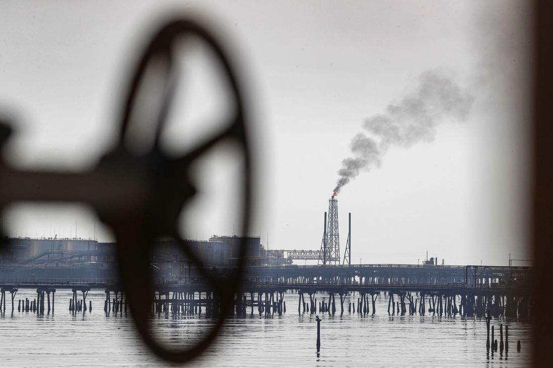 Neft Daşları oil rig and industrial settlement in the Caspian Sea on September 6, 2023. It was the first operating offshore oil platform in the world.