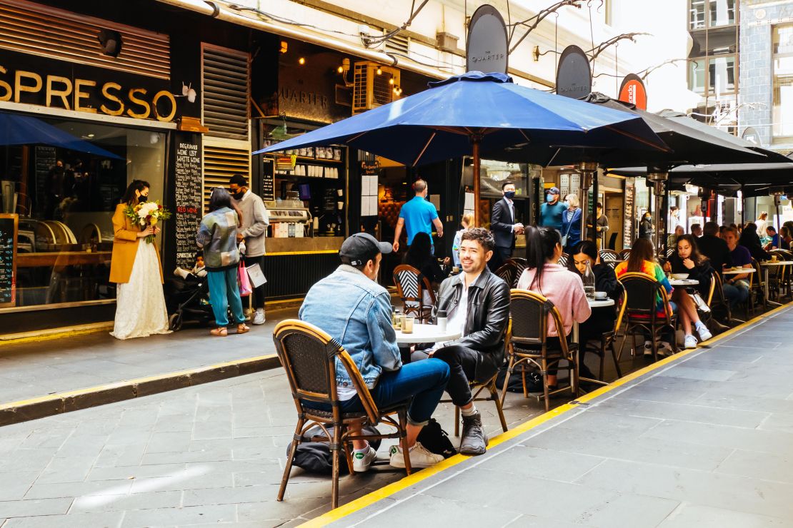 Mandatory Credit: Photo by Chris Putnam/imageBROKER/Shutterstock (14100412id) Melbourne, November 1, 2020: Cafes and retail shops reopen and crowds flock to Melbourne city. Degraves St is crowded and joyous at the first day of shopping in nearly 3 months Various 23ajbfbada