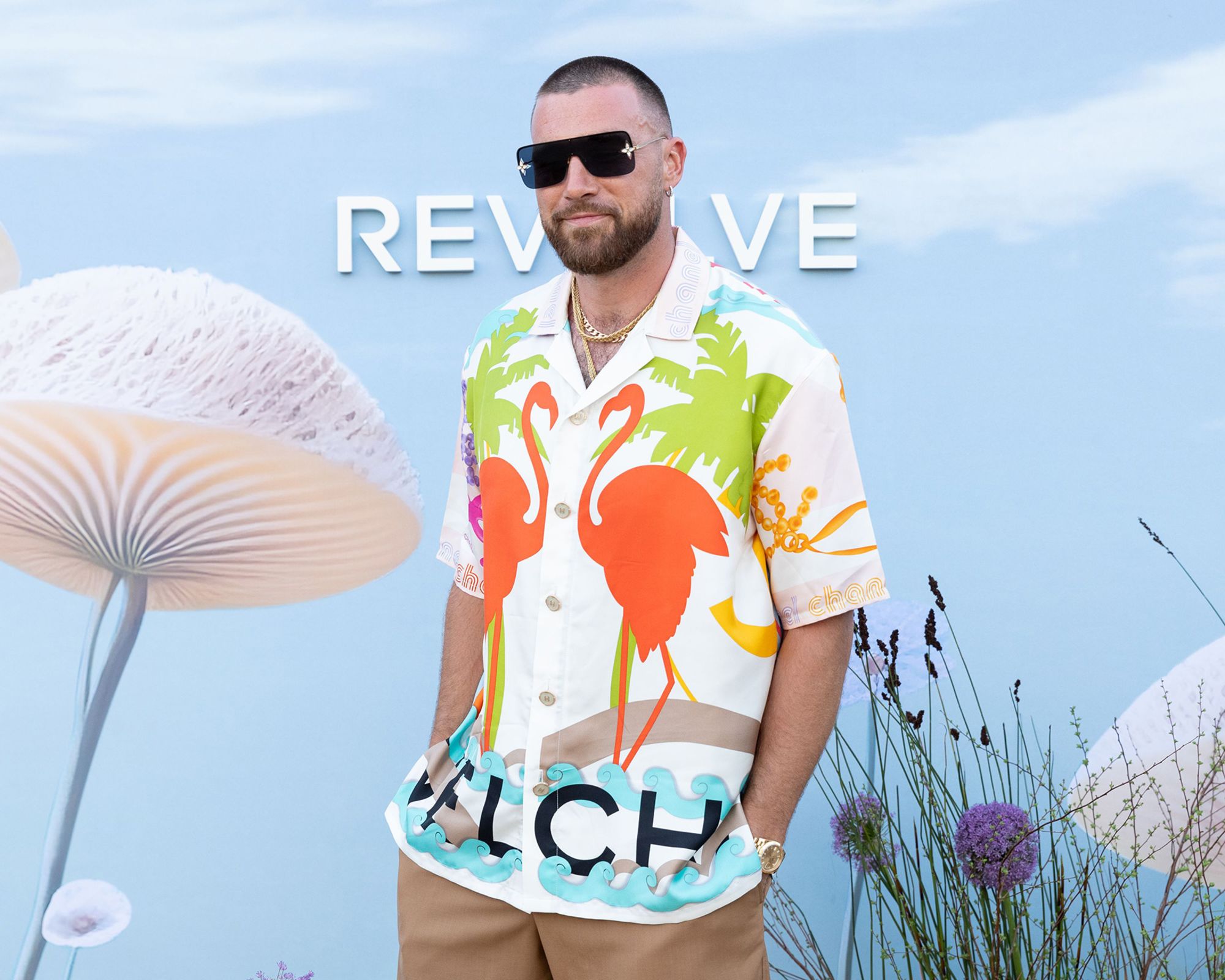 Travis Kelce attends the 2023 Revolve Festival in Thermal, California on April 15, 2023.