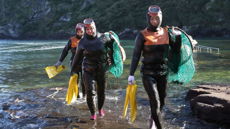 Mandatory Credit: Photo by Xinhua/Shutterstock (14223158c)
A group of Haenyeo (women divers) walk on the beach after diving catch on Jeju Island, South Korea, Nov. 19, 2023. Jeju Island, located in the southern part of South Korea, is a popular tourist destination in the country.
South Korea Jeju Tourism - 19 Nov 2023