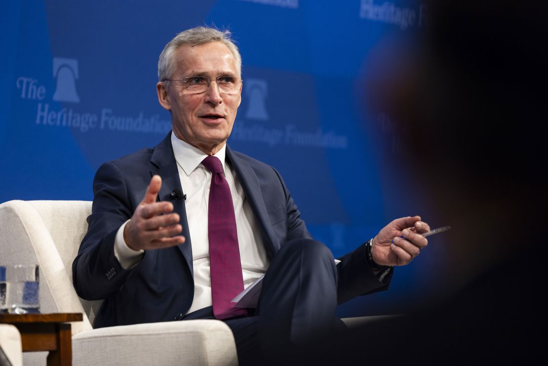 NATO Secretary General Jens Stoltenberg speaks at the Heritage Foundation in Washington, DC, on January 31, 2024.