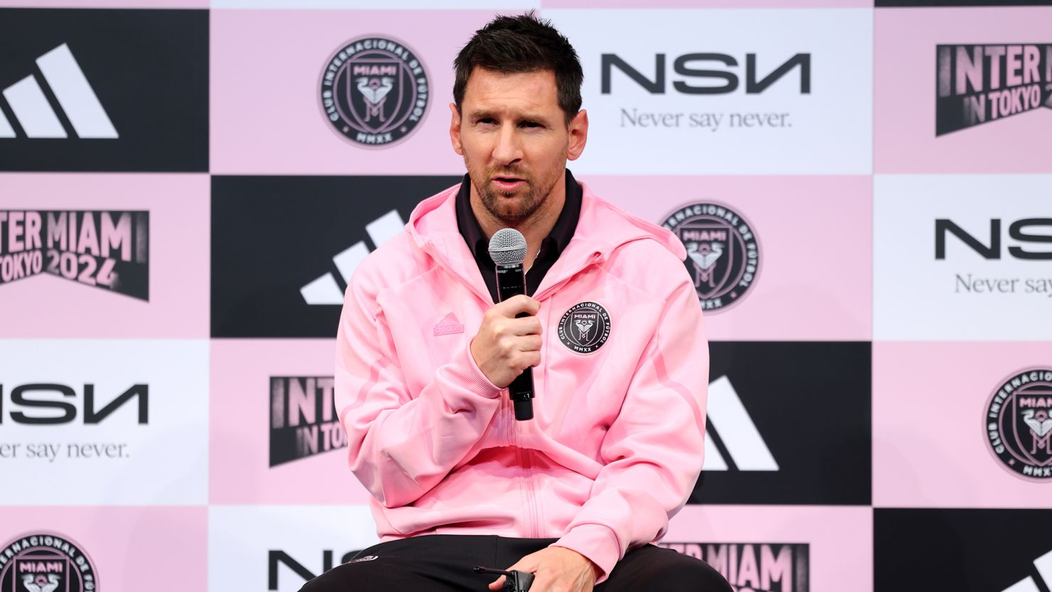 Messi speaks to reporters in Tokyo.