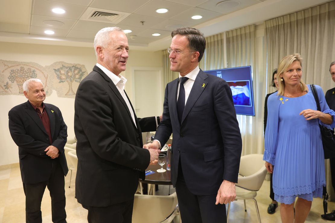 Dutch Prime Minister Mark Rutte met Israeli cabinet minister Benny Gantz at the Knesset in Jerusalem, February 12, 2024.