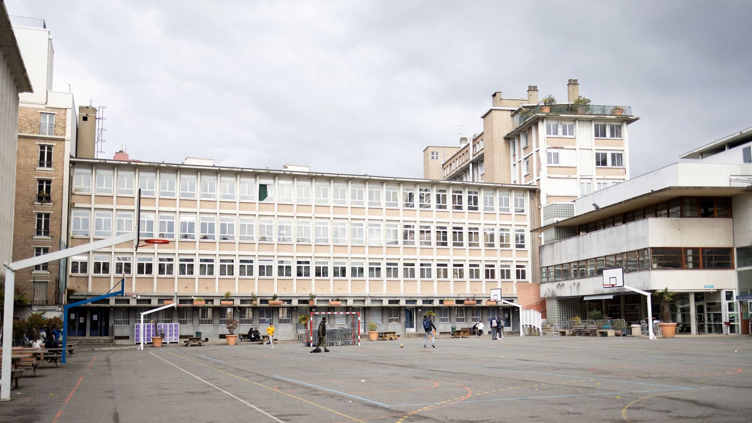 View of the Maurice Ravel high school in Paris on March 5, 2024 during a visit of the French education minister.