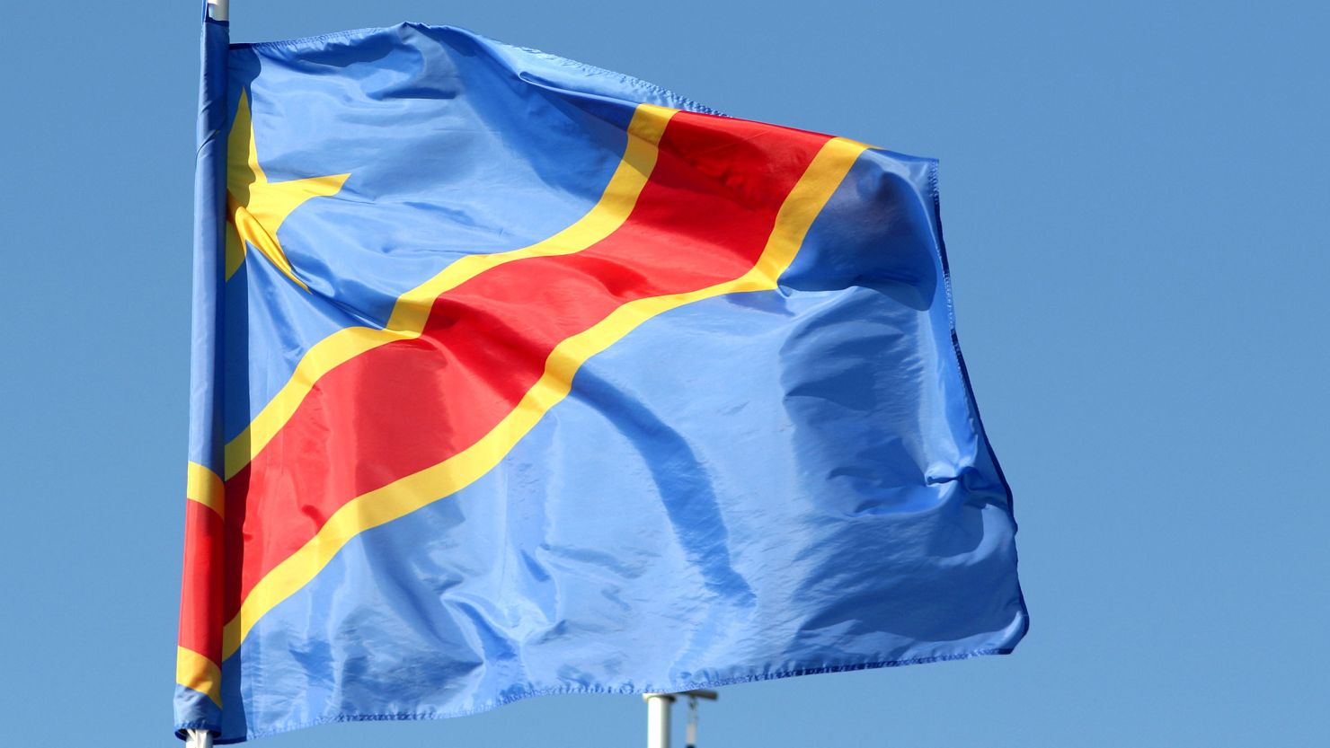 The flag of the Democratic Republic of the Congo pictured in St. Petersburg, Russia, on June 9, 2024.