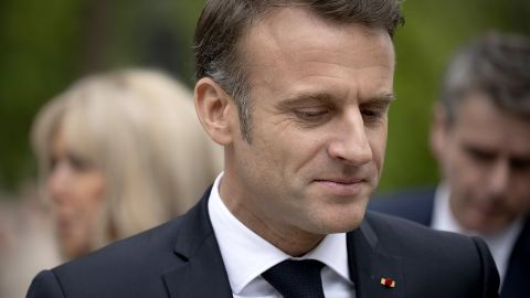 France's President Emmanuel Macron is seen after casting his vote in the second round of France's legislative election at a polling station in Le Touquet, northern France, on July 7, 2024.