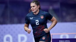 Mandatory Credit: Photo by CHRISTOPHE PETIT TESSON/EPA-EFE/Shutterstock (14611252bh)
Ilona Maher of USA reacts ahead of the Women bronze medal match between USA and Australia of the Rugby Sevens competitions in the Paris 2024 Olympic Games, at the Stade de France in Saint Denis, France, 30 July 2024.
Paris 2024 Olympic Games - Rugby Sevens, Saint Denis, France - 30 Jul 2024