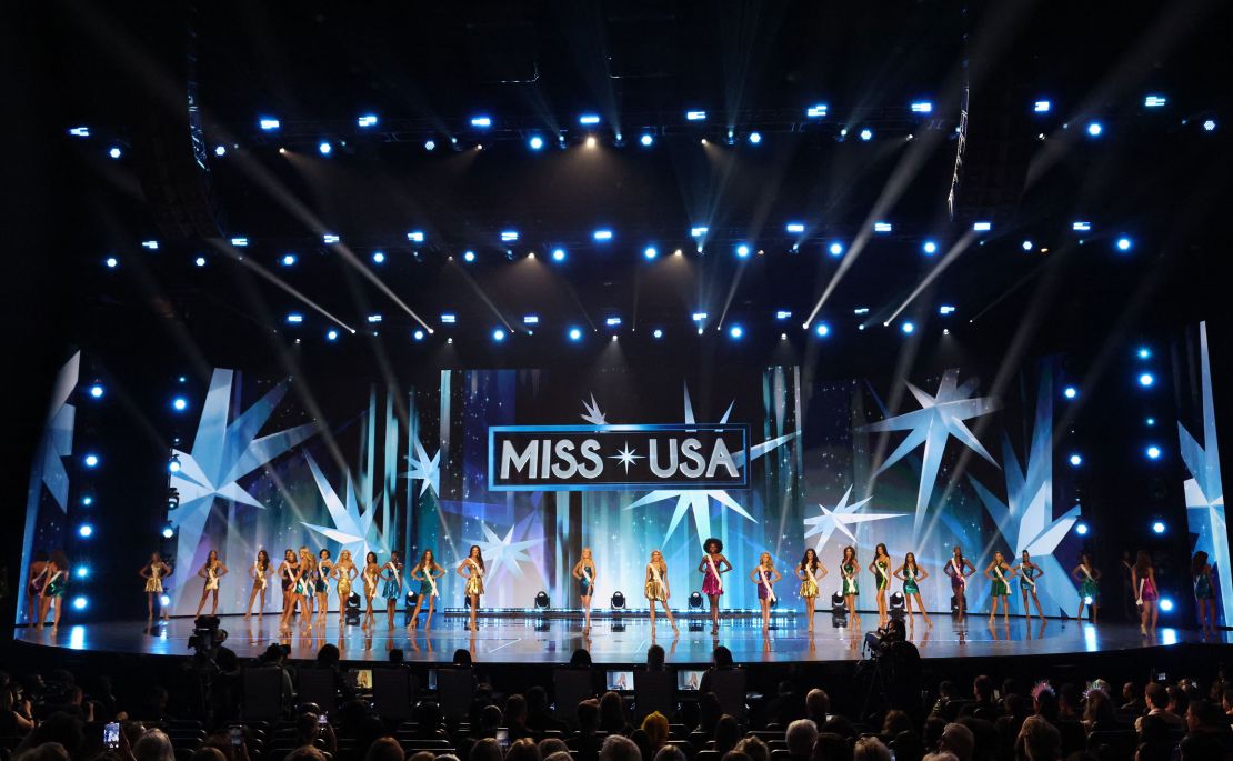 Contestants on stage at the Miss USA finale in Los Angeles, California.