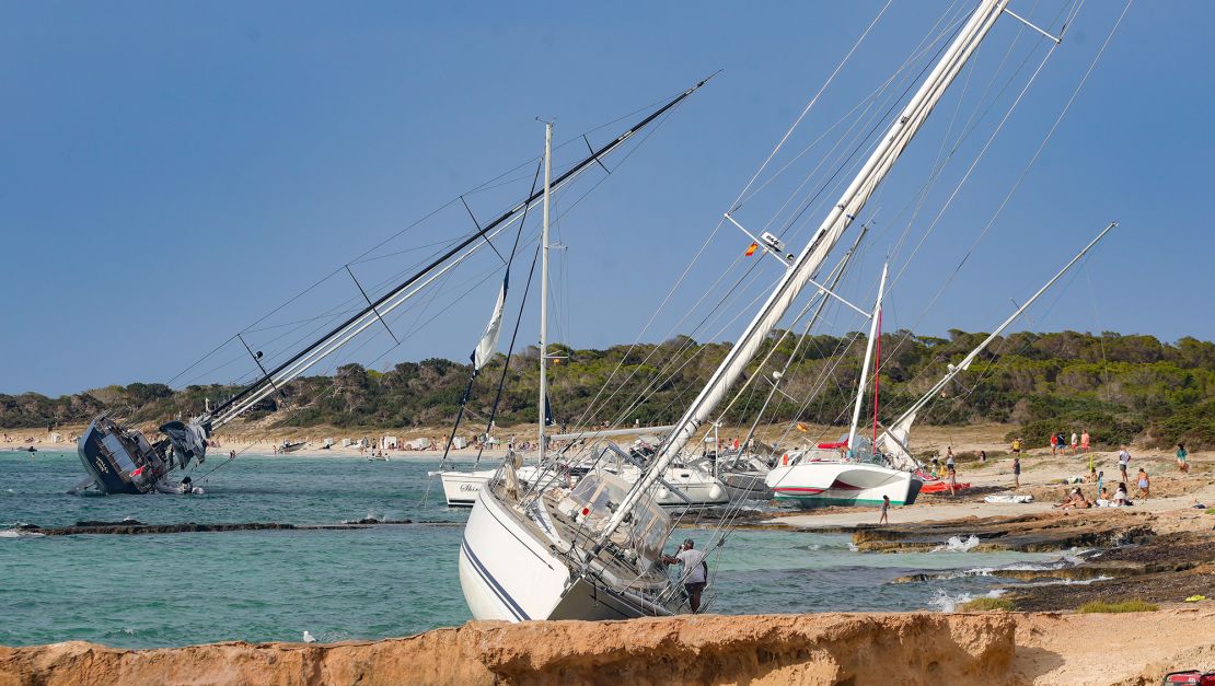 Ships stranded in Formentera, Spain following a storm last week.