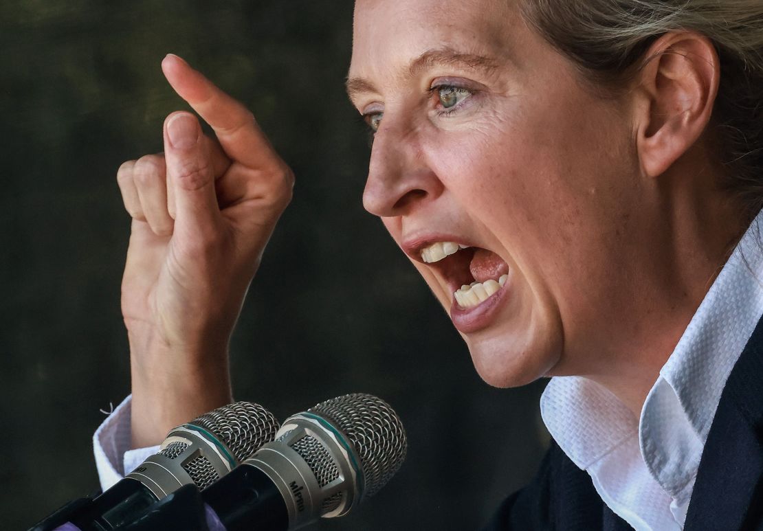 Alice Weidel, co-leader of the AfD, speaks during the final election campaign rally in Erfurt, Germany, on Saturday.