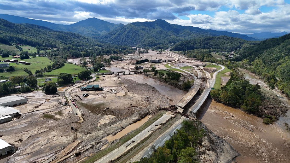 Hurricane Helene destroyed numerous roads, bridges and buildings in Erwin, Tennessee.