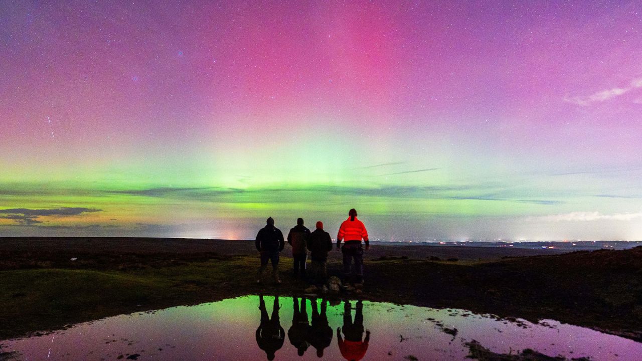 Mandatory Credit: Photo by Lewis Brown/Story Picture Agency/Shutterstock (14766812d)
The Northern Lights, also known as the Aurora Borealis, are seen this evening due to a strong solar storm. 
Northern Lights in Durham, UK - 07 Oct 2024