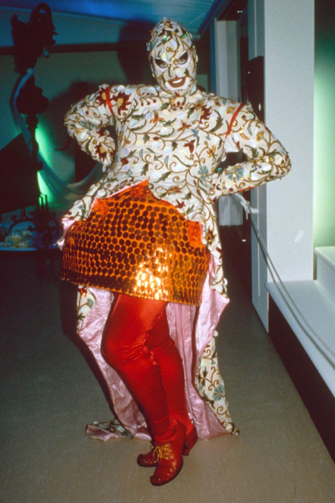 Leigh Bowery's flashy, gender-bending ensembles inspire the Gemstones' power-clashing looks.
