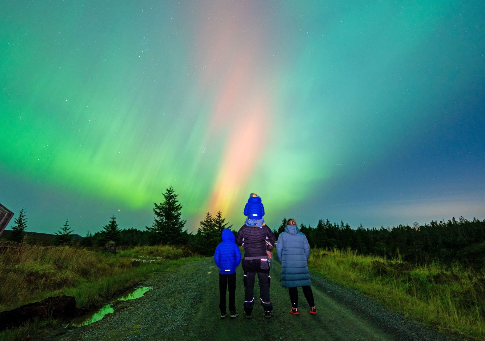 The northern lights are seen from Newcastle upon Tyne, England, on Thursday.