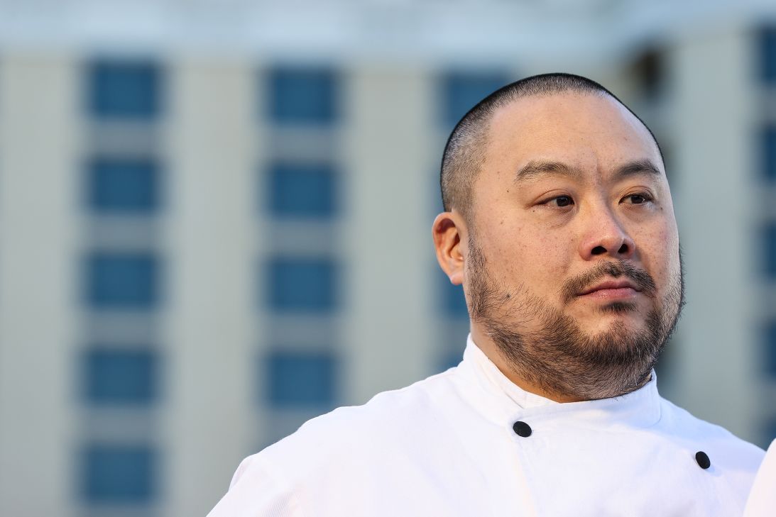 Chef David Chang on stage during the Bellagio Fountain Club open house in Las Vegas, on 22 Nov 2024.