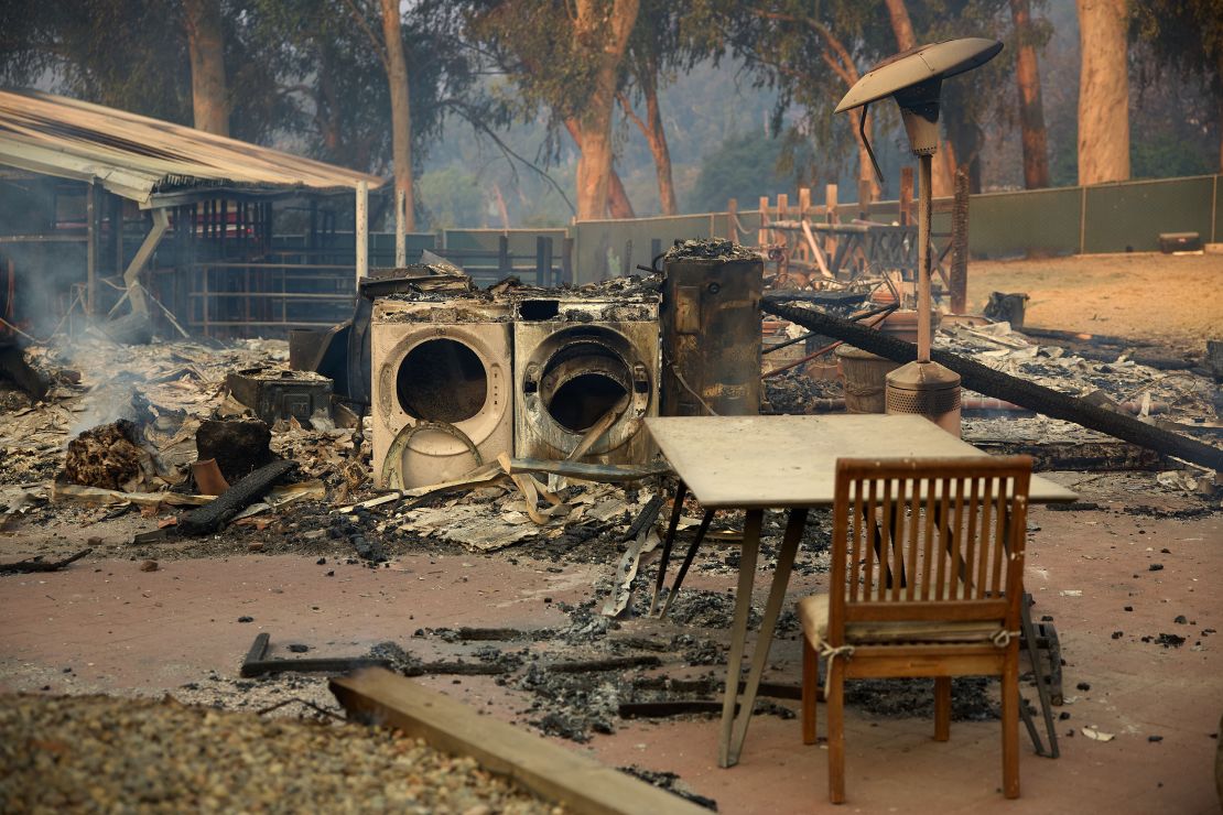 Appliances stand in the rubble of a burned home in Malibu on Tuesday.