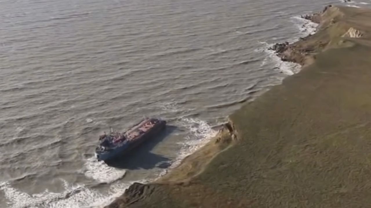 Editorial use only. -- MANDATORY CREDIT -- BEST QUALITY AVAILABLE -- HANDOUT /NO SALES
Mandatory Credit: Photo by RUSSIAN MINISTRY NATURAL RESOURCES ENVIRONMENT HANDOUT/EPA-EFE/Shutterstock (15008103a)
A still image taken from a handout video released by the press service of the Ministry of Natural Resources of the Russian Federation shows a damaged tanker in the Kerch Strait, Russia 16 December 2024. On 15 December, the tankers Volgoneft-212 and Volgoneft-239 collided during a storm, according to Russia's Emergencies Ministry department in Crimea. The incident caused an oil spill in the Black Sea.
Russian tankers collision causes oil product spill in the Black Sea, Kerch Strait, Russian Federation - 16 Dec 2024