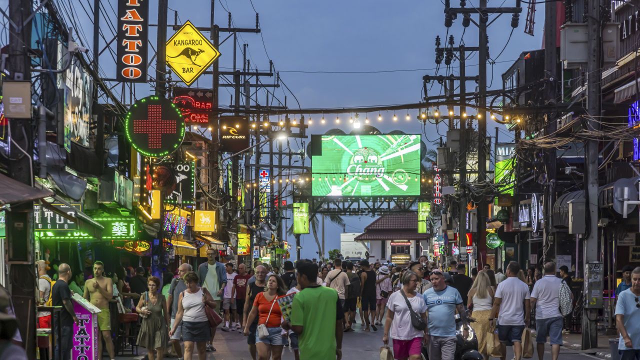Crowds of people on Bangla Street in Phuket Island, Thailand on November 25, 2024.