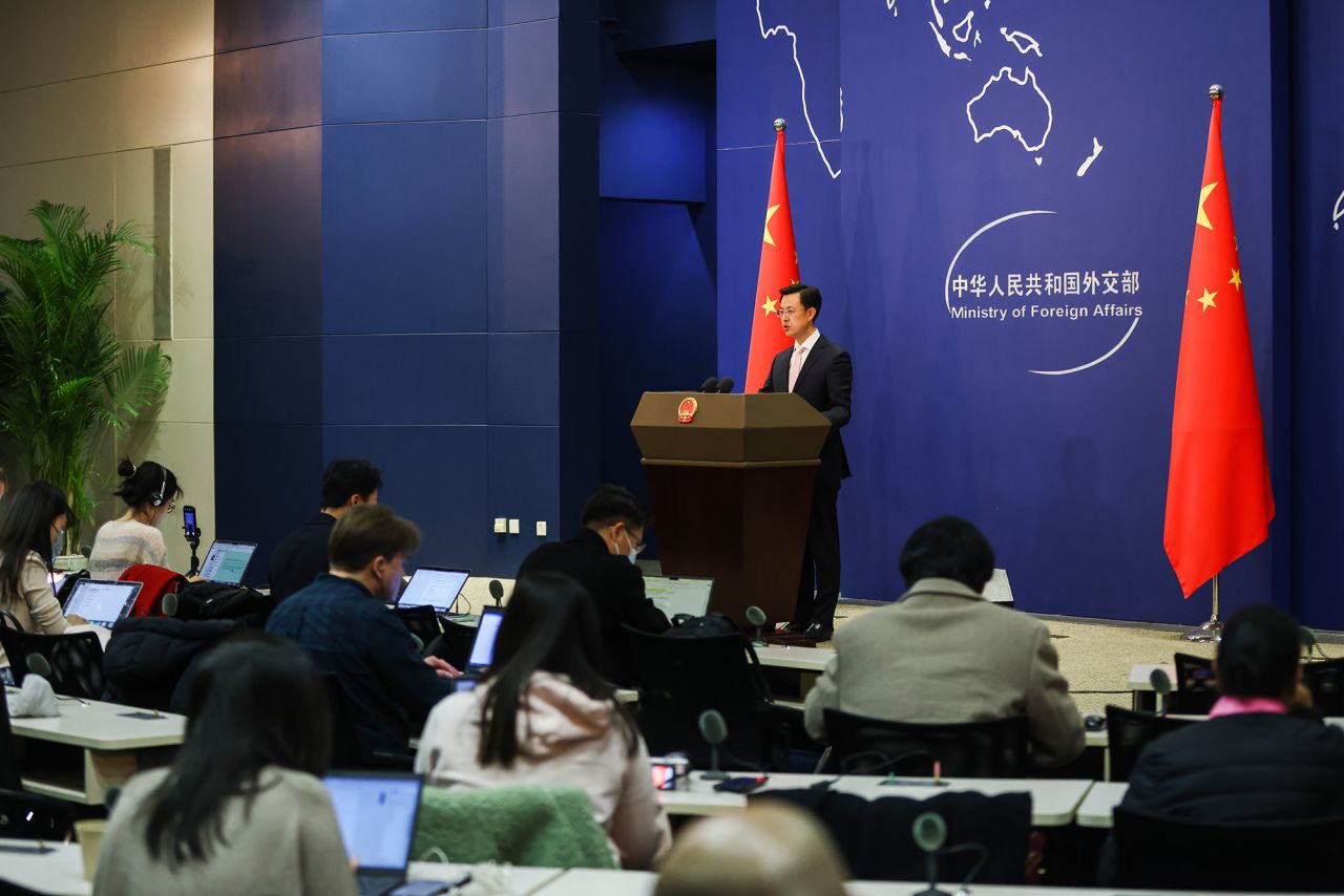 Chinese Ministry of Foreign Affairs spokesperson Guo Jiakun speaks during a press conference in Beijing, China, on Monday.